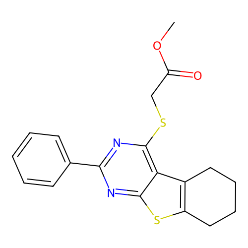 methyl [(2-phenyl-5,6,7,8-tetrahydro[1]benzothieno[2,3-d]pyrimidin-4-yl)sulfanyl]acetate structure