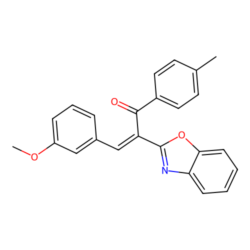 (2Z)-2-benzoxazol-2-yl-3-(3-methoxyphenyl)-1-(4-methylphenyl)prop-2-en-1-one structure
