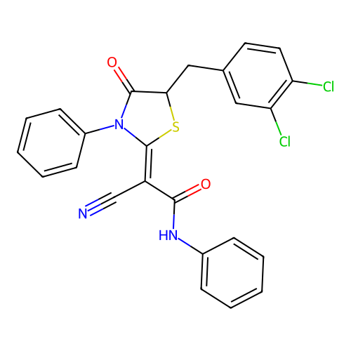 (Z)-2-cyano-2-(5-(3,4-dichlorobenzyl)-4-oxo-3-phenylthiazolidin-2-ylidene)-N-phenylacetamide structure