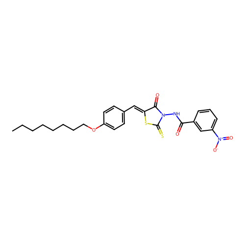 (Z)-3-nitro-N-(5-(4-(octyloxy)benzylidene)-4-oxo-2-thioxothiazolidin-3-yl)benzamide structure