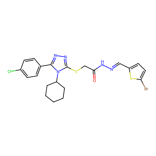N'-[(E)-(5-bromothiophen-2-yl)methylidene]-2-{[5-(4-chlorophenyl)-4-cyclohexyl-4H-1,2,4-triazol-3-yl]sulfanyl}acetohydrazide structure