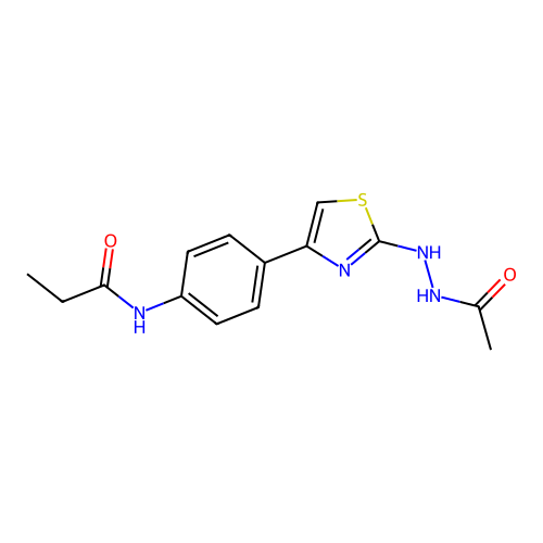 N-(4-{2-[(acetylamino)amino]-1,3-thiazol-4-yl}phenyl)propanamide structure