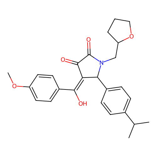 (4E)-4-[hydroxy(4-methoxyphenyl)methylidene]-5-[4-(propan-2-yl)phenyl]-1-(tetrahydrofuran-2-ylmethyl)pyrrolidine-2,3-dione structure
