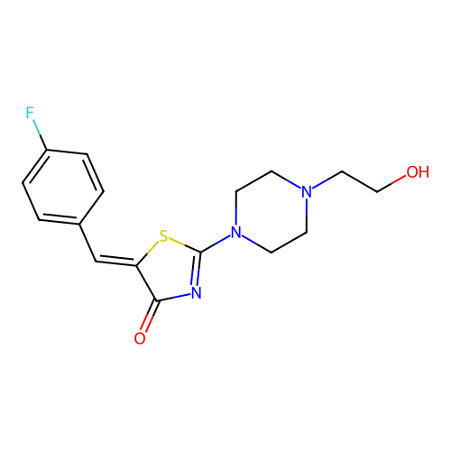 (5Z)-5-(4-fluorobenzylidene)-2-[4-(2-hydroxyethyl)piperazin-1-yl]-1,3-thiazol-4(5H)-one structure