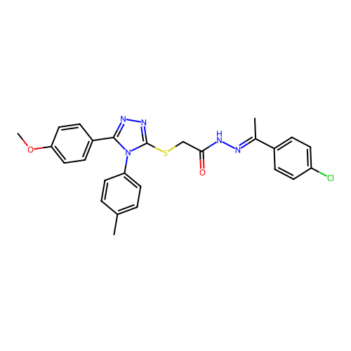 (E)-N'-(1-(4-chlorophenyl)ethylidene)-2-((5-(4-methoxyphenyl)-4-(p-tolyl)-4H-1,2,4-triazol-3-yl)thio)acetohydrazide structure