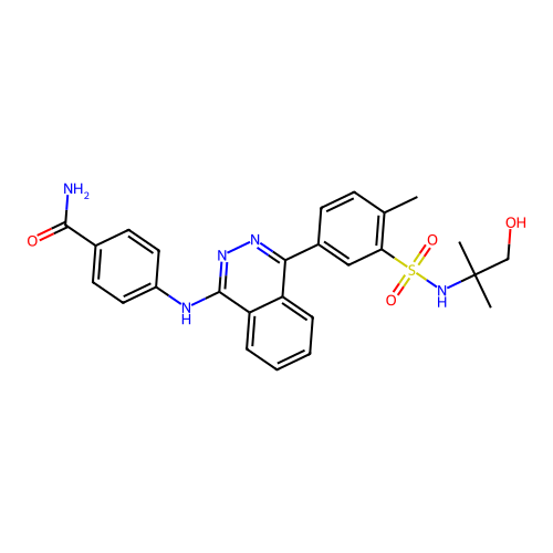 4-[(4-{3-[(1-hydroxy-2-methylpropan-2-yl)sulfamoyl]-4-methylphenyl}phthalazin-1-yl)amino]benzamide structure