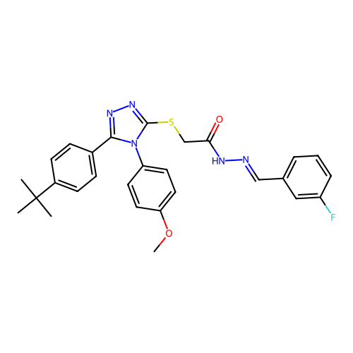 2-{[5-(4-tert-butylphenyl)-4-(4-methoxyphenyl)-4H-1,2,4-triazol-3-yl]sulfanyl}-N'-[(E)-(3-fluorophenyl)methylidene]acetohydrazide structure