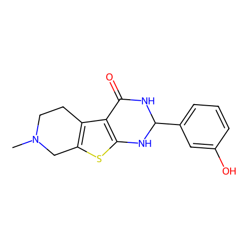 2-(3-hydroxyphenyl)-7-methyl-2,3,5,6,7,8-hexahydropyrido[4',3':4,5]thieno[2,3-d]pyrimidin-4(1H)-one structure