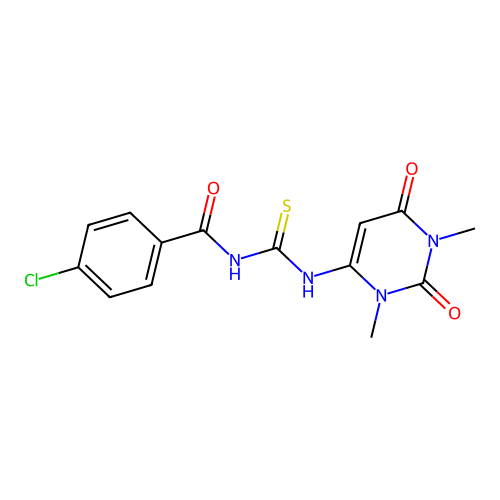 4-chloro-N-[(1,3-dimethyl-2,6-dioxopyrimidin-4-yl)carbamothioyl]benzamide structure