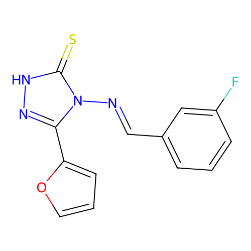 4-{[(E)-(3-fluorophenyl)methylidene]amino}-5-(2-furyl)-4H-1,2,4-triazole-3-thiol structure