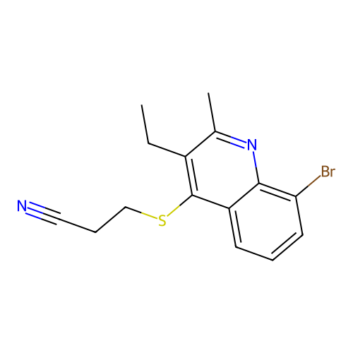 3-(8-Bromo-3-ethyl-2-methylquinolin-4-yl)sulfanylpropanenitrile structure