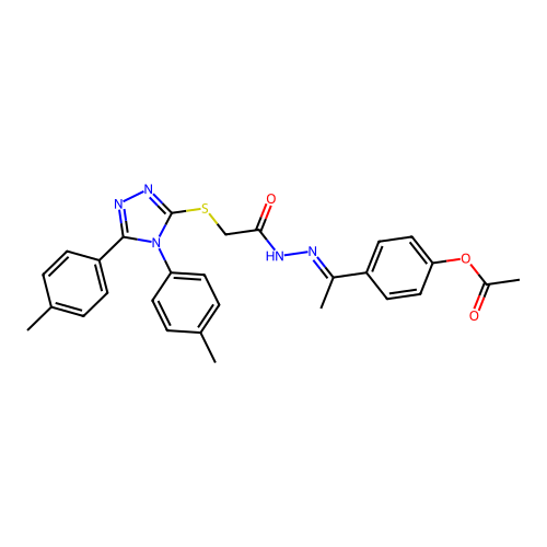 [4-[(Z)-N-[[2-[[4,5-bis(4-methylphenyl)-1,2,4-triazol-3-yl]sulfanyl]acetyl]amino]-C-methylcarbonimidoyl]phenyl] acetate structure
