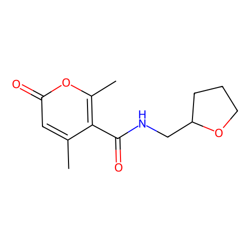 4,6-dimethyl-2-oxo-N-(tetrahydrofuran-2-ylmethyl)-2H-pyran-5-carboxamide structure