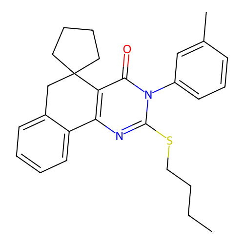 2-(butylthio)-3-(m-tolyl)-3H-spiro[benzo[h]quinazoline-5,1'-cyclopentan]-4(6H)-one structure