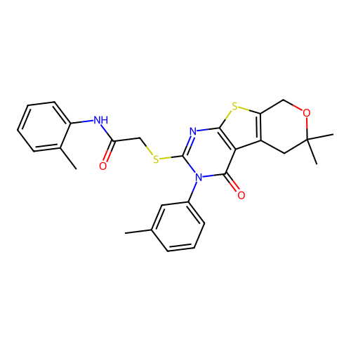 2-((6,6-dimethyl-4-oxo-3-(m-tolyl)-4,5,6,8-tetrahydro-3H-pyrano[4',3':4,5]thieno[2,3-d]pyrimidin-2-yl)thio)-N-(o-tolyl)acetamide structure