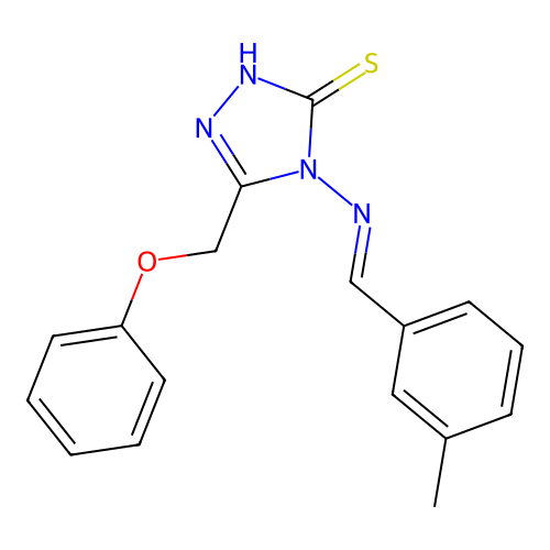 4-[(E)-(3-methylphenyl)methylideneamino]-3-(phenoxymethyl)-1H-1,2,4-triazole-5-thione structure