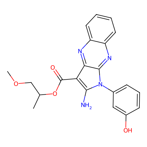 1-methoxypropan-2-yl 2-amino-1-(3-hydroxyphenyl)-1H-pyrrolo[2,3-b]quinoxaline-3-carboxylate structure