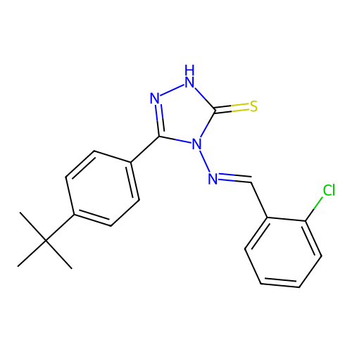 (E)-5-(4-(tert-butyl)phenyl)-4-((2-chlorobenzylidene)amino)-4H-1,2,4-triazole-3-thiol structure