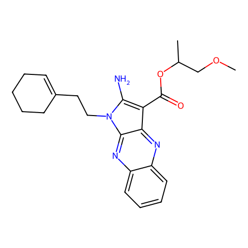 1-methoxypropan-2-yl 2-amino-1-(2-(cyclohex-1-en-1-yl)ethyl)-1H-pyrrolo[2,3-b]quinoxaline-3-carboxylate structure