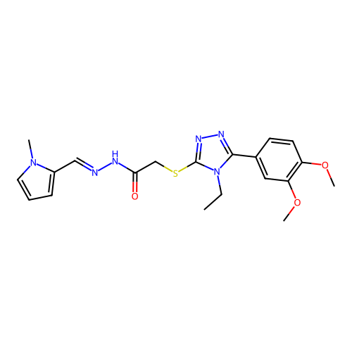 (E)-2-((5-(3,4-dimethoxyphenyl)-4-ethyl-4H-1,2,4-triazol-3-yl)thio)-N'-((1-methyl-1H-pyrrol-2-yl)methylene)acetohydrazide structure