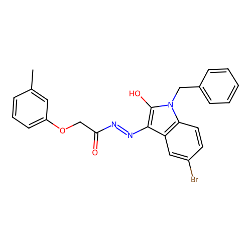 (Z)-N'-(1-benzyl-5-bromo-2-oxoindolin-3-ylidene)-2-(m-tolyloxy)acetohydrazide structure