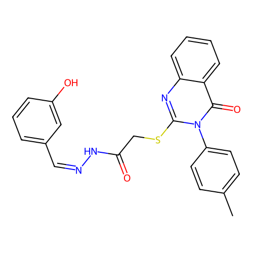 (Z)-N'-(3-hydroxybenzylidene)-2-((4-oxo-3-(p-tolyl)-3,4-dihydroquinazolin-2-yl)thio)acetohydrazide structure