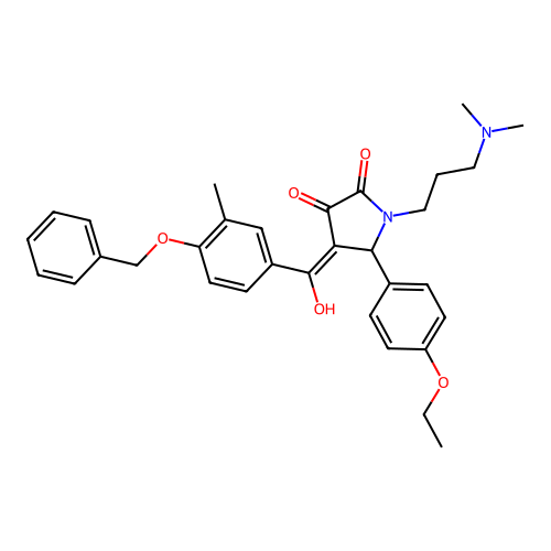 (4E)-1-[3-(dimethylamino)propyl]-5-(4-ethoxyphenyl)-4-[hydroxy-(3-methyl-4-phenylmethoxyphenyl)methylidene]pyrrolidine-2,3-dione structure