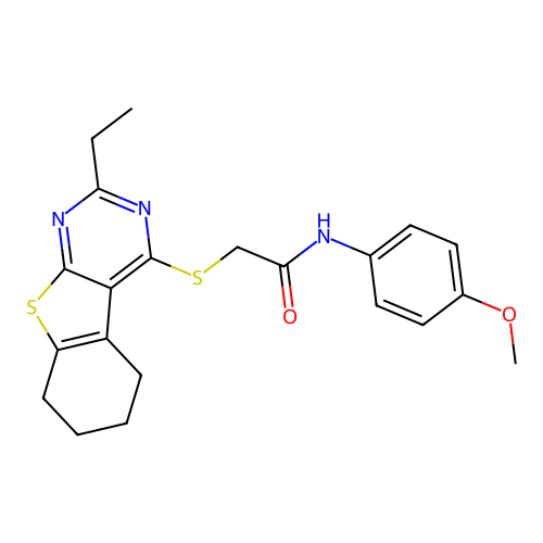 2-((2-ethyl-5,6,7,8-tetrahydrobenzo[4,5]thieno[2,3-d]pyrimidin-4-yl)thio)-N-(4-methoxyphenyl)acetamide structure