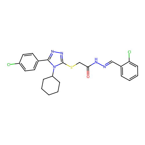 2-{[5-(4-chlorophenyl)-4-cyclohexyl-4H-1,2,4-triazol-3-yl]sulfanyl}-N'-[(E)-(2-chlorophenyl)methylidene]acetohydrazide structure