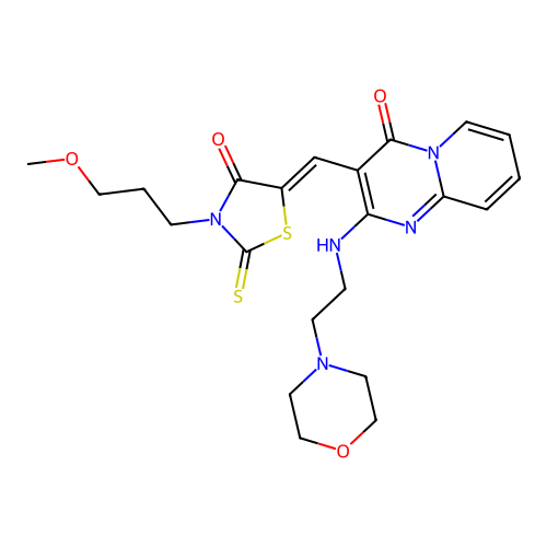 (Z)-3-(3-methoxypropyl)-5-((2-((2-morpholinoethyl)amino)-4-oxo-4H-pyrido[1,2-a]pyrimidin-3-yl)methylene)-2-thioxothiazolidin-4-one structure