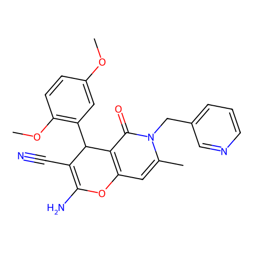 2-amino-4-(2,5-dimethoxyphenyl)-7-methyl-5-oxo-6-(pyridin-3-ylmethyl)-4H-pyrano[3,2-c]pyridine-3-carbonitrile structure