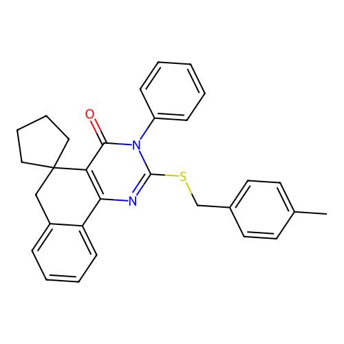 2-((4-methylbenzyl)thio)-3-phenyl-3H-spiro[benzo[h]quinazoline-5,1'-cyclopentan]-4(6H)-one structure