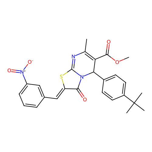 (Z)-methyl 5-(4-(tert-butyl)phenyl)-7-methyl-2-(3-nitrobenzylidene)-3-oxo-3,5-dihydro-2H-thiazolo[3,2-a]pyrimidine-6-carboxylate structure
