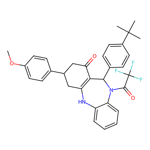 1-[11-(4-tert-butylphenyl)-1-hydroxy-3-(4-methoxyphenyl)-2,3,4,11-tetrahydro-10H-dibenzo[b,e][1,4]diazepin-10-yl]-2,2,2-trifluoroethanone structure
