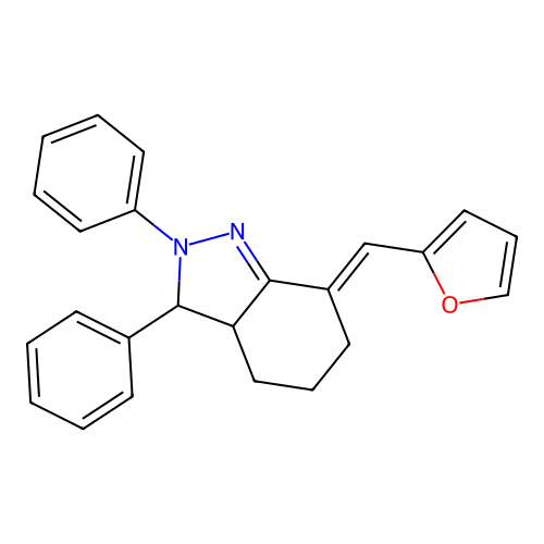 (7E)-7-(furan-2-ylmethylidene)-2,3-diphenyl-3,3a,4,5,6,7-hexahydro-2H-indazole structure