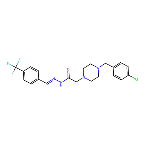 (E)-2-(4-(4-chlorobenzyl)piperazin-1-yl)-N'-(4-(trifluoromethyl)benzylidene)acetohydrazide structure