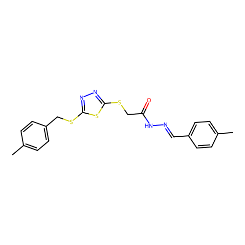 2-({5-[(4-methylbenzyl)sulfanyl]-1,3,4-thiadiazol-2-yl}sulfanyl)-N'-[(E)-(4-methylphenyl)methylidene]acetohydrazide structure