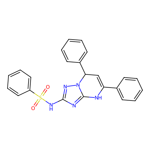 N-(2,4-diphenyl-1,5,7,9-tetrazabicyclo[4.3.0]nona-3,5,7-trien-8-yl)benzenesulfonamide structure