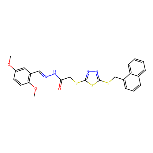 (E)-N'-(2,5-dimethoxybenzylidene)-2-((5-((naphthalen-1-ylmethyl)thio)-1,3,4-thiadiazol-2-yl)thio)acetohydrazide structure