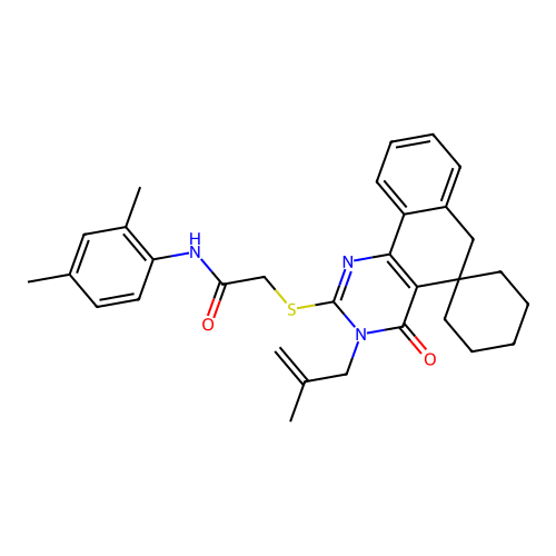 N-(2,4-dimethylphenyl)-2-((3-(2-methylallyl)-4-oxo-4,6-dihydro-3H-spiro[benzo[h]quinazoline-5,1'-cyclohexan]-2-yl)thio)acetamide structure