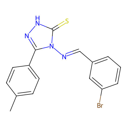 (E)-4-((3-bromobenzylidene)amino)-5-(p-tolyl)-4H-1,2,4-triazole-3-thiol structure