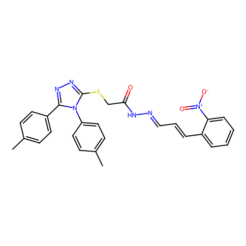 (E)-2-((4,5-di-p-tolyl-4H-1,2,4-triazol-3-yl)thio)-N'-((E)-3-(2-nitrophenyl)allylidene)acetohydrazide structure