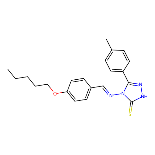 (E)-4-((4-(pentyloxy)benzylidene)amino)-5-(p-tolyl)-4H-1,2,4-triazole-3-thiol structure