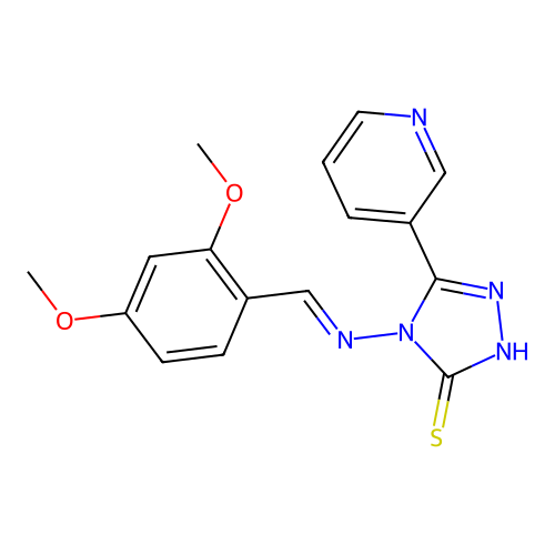 (E)-4-((2,4-dimethoxybenzylidene)amino)-5-(pyridin-3-yl)-4H-1,2,4-triazole-3-thiol structure