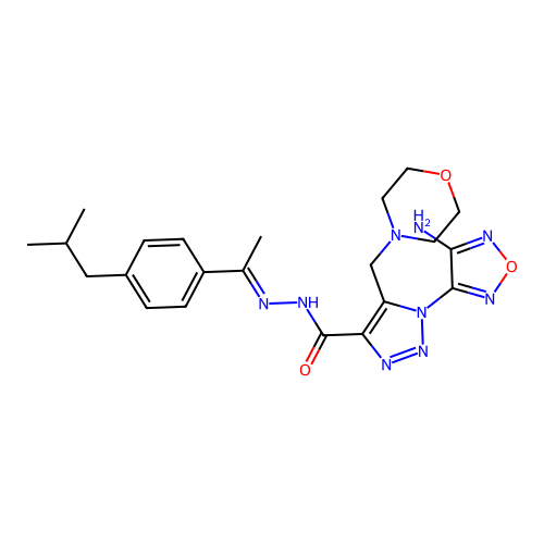 (E)-1-(4-amino-1,2,5-oxadiazol-3-yl)-N'-(1-(4-isobutylphenyl)ethylidene)-5-(morpholinomethyl)-1H-1,2,3-triazole-4-carbohydrazide structure