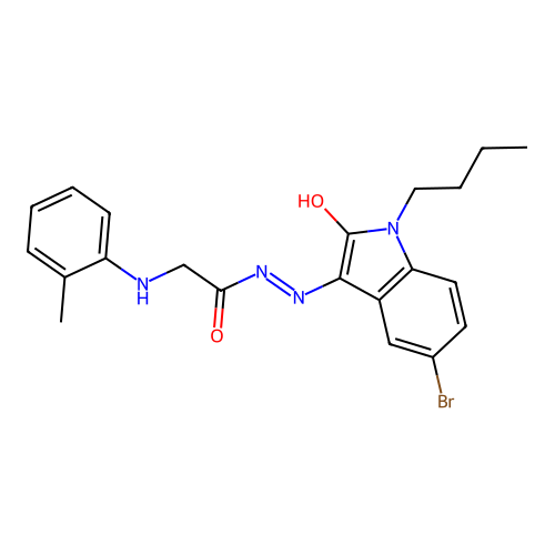 (Z)-N'-(5-bromo-1-butyl-2-oxoindolin-3-ylidene)-2-(o-tolylamino)acetohydrazide structure