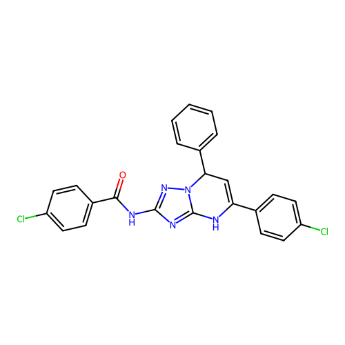 4-chloro-N-[5-(4-chlorophenyl)-7-phenyl-4,7-dihydro[1,2,4]triazolo[1,5-a]pyrimidin-2-yl]benzamide structure