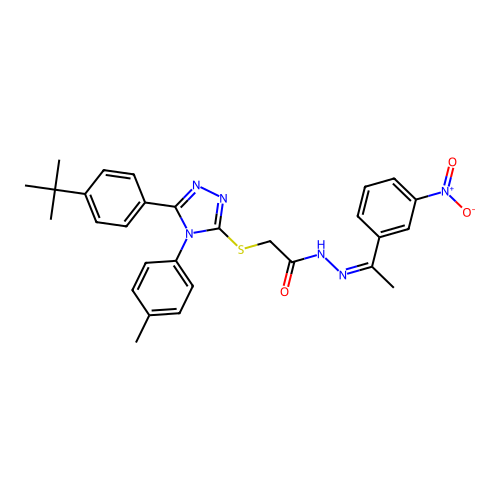 2-{[5-(4-tert-butylphenyl)-4-(4-methylphenyl)-4H-1,2,4-triazol-3-yl]sulfanyl}-N'-[(1Z)-1-(3-nitrophenyl)ethylidene]acetohydrazide structure