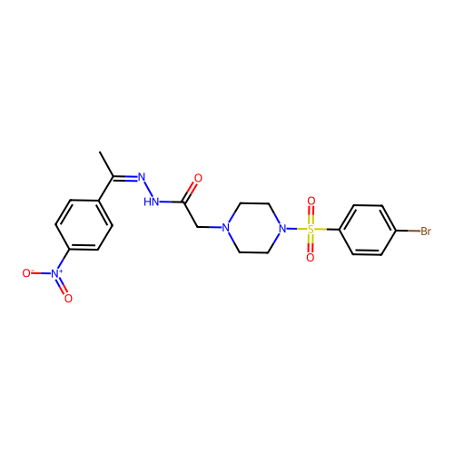 (Z)-2-(4-((4-bromophenyl)sulfonyl)piperazin-1-yl)-N'-(1-(4-nitrophenyl)ethylidene)acetohydrazide structure