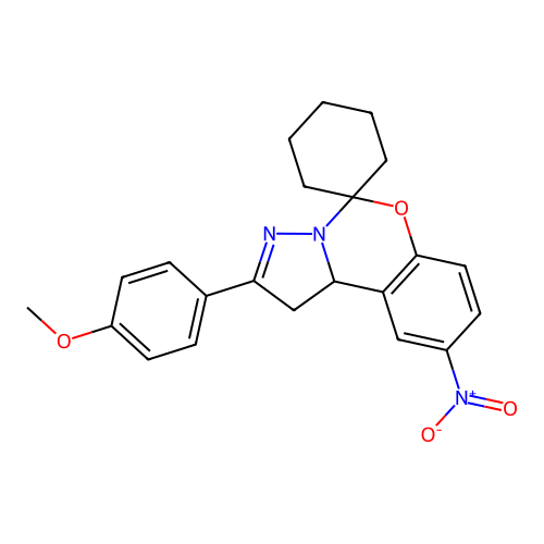 2'-(4-methoxyphenyl)-9'-nitro-1',10b'-dihydrospiro[cyclohexane-1,5'-pyrazolo[1,5-c][1,3]benzoxazine] structure